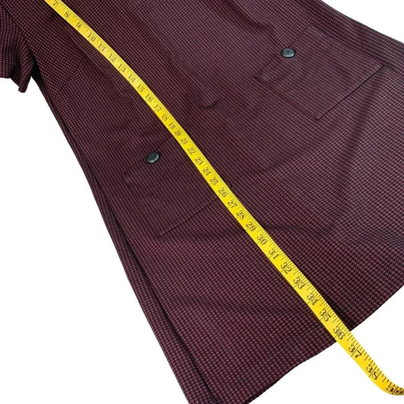 LOFT Houndstooth Tunic Shift Knit Dress Short sleeve Ruffle Neck Burgundy Size 6 - Picture 12 of 14